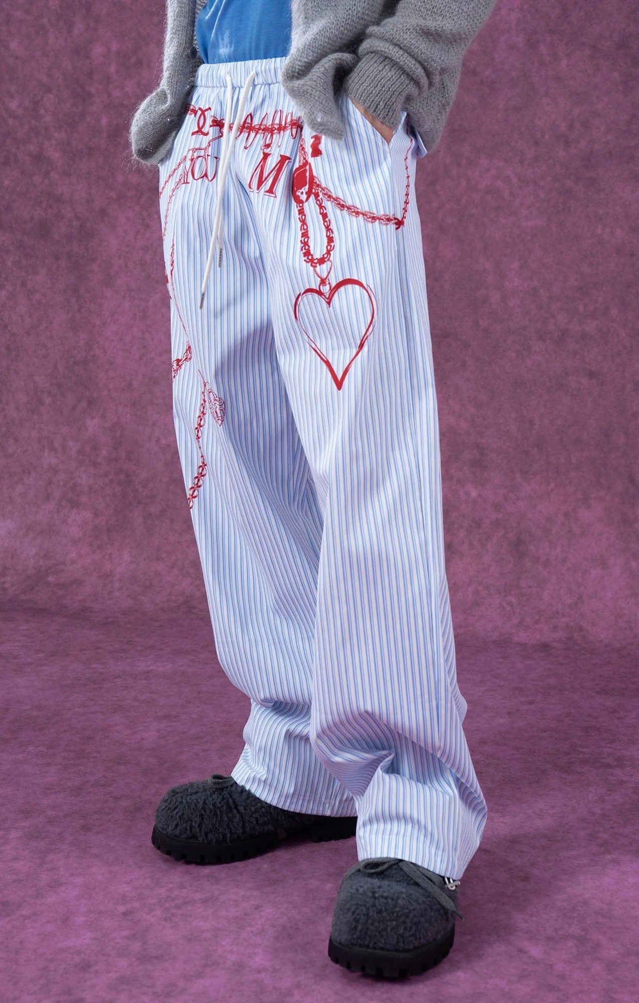CLP Charm Graphic Striped Drawstring Pants