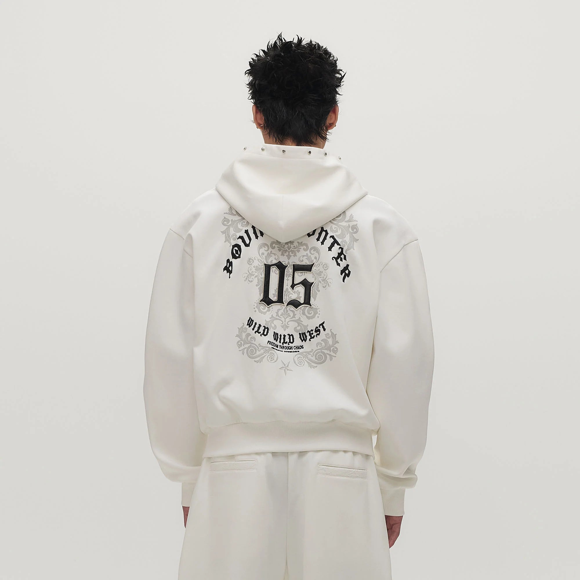 SAVAGEGROWTHWORLD Gothic Lettering Embroidered Zip-Up Hoodie