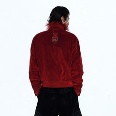 FLYERRER Retro Furry Collar Panel Denim Jacket