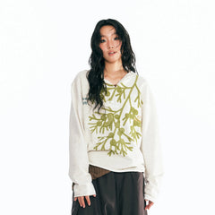 1997 POSTOFFICE Sesame Leaf Embroidered V-Neck Hoodie