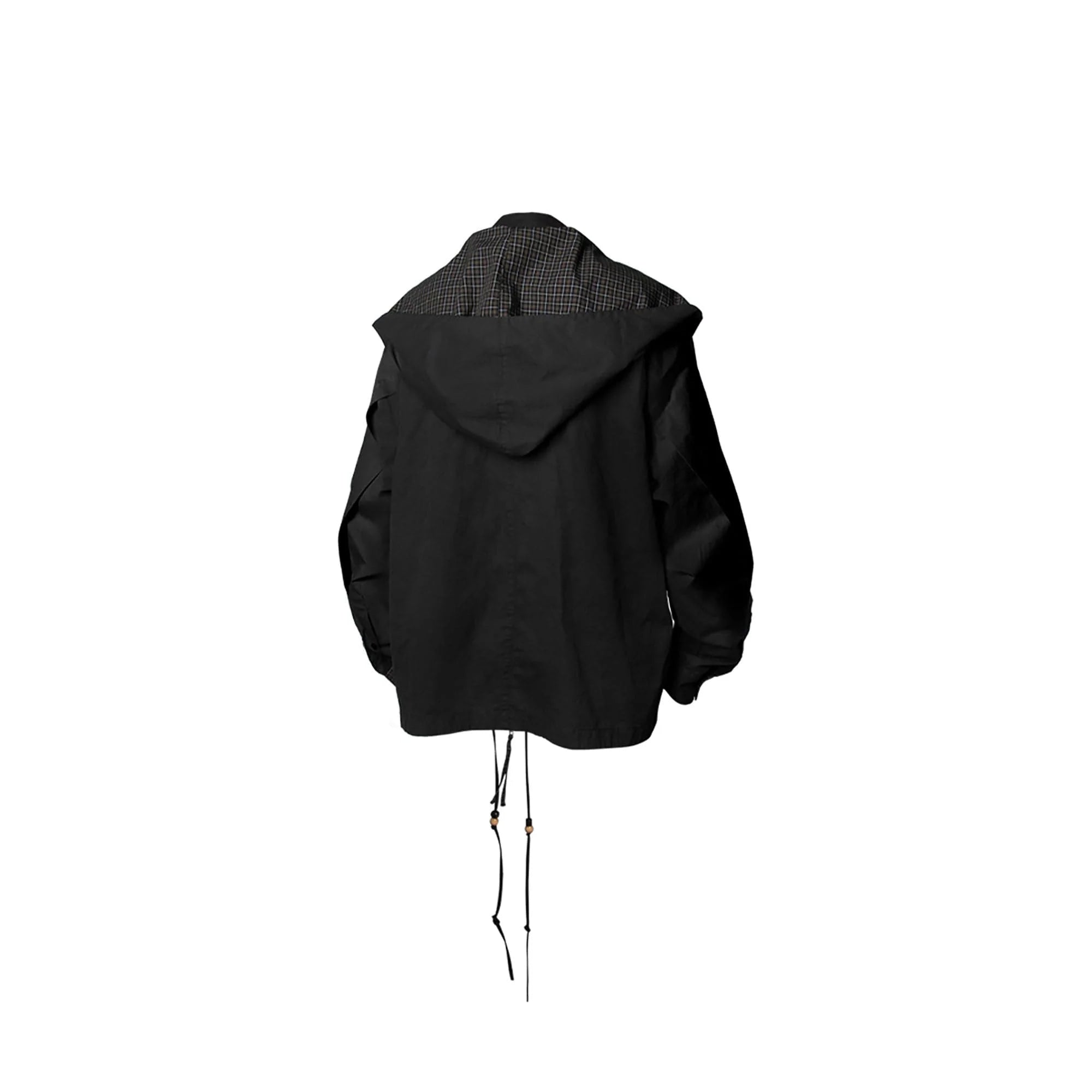 RELABEL Detachable Hood Beaded Ruched Shirt Black