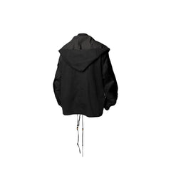 RELABEL Detachable Hood Beaded Ruched Shirt Black