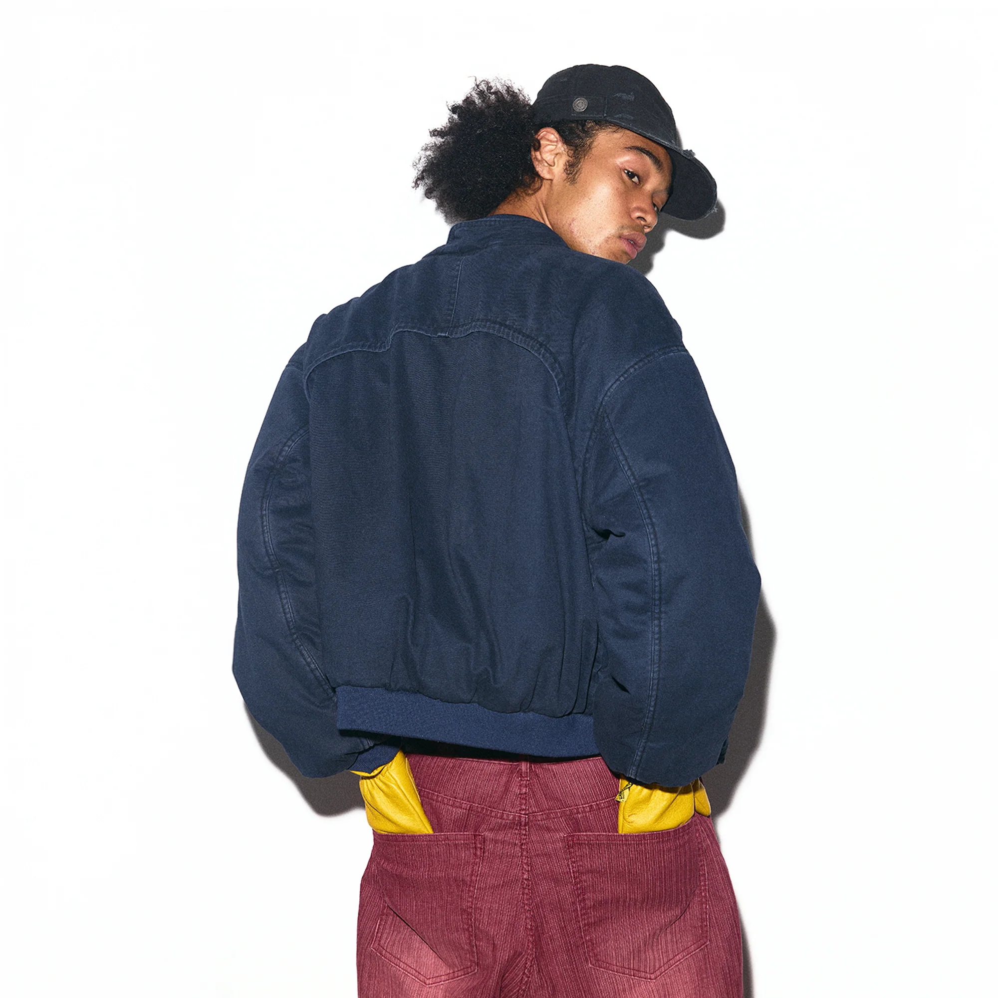 TRECLUB Check-Lined Mock-Neck Puffer Jacket