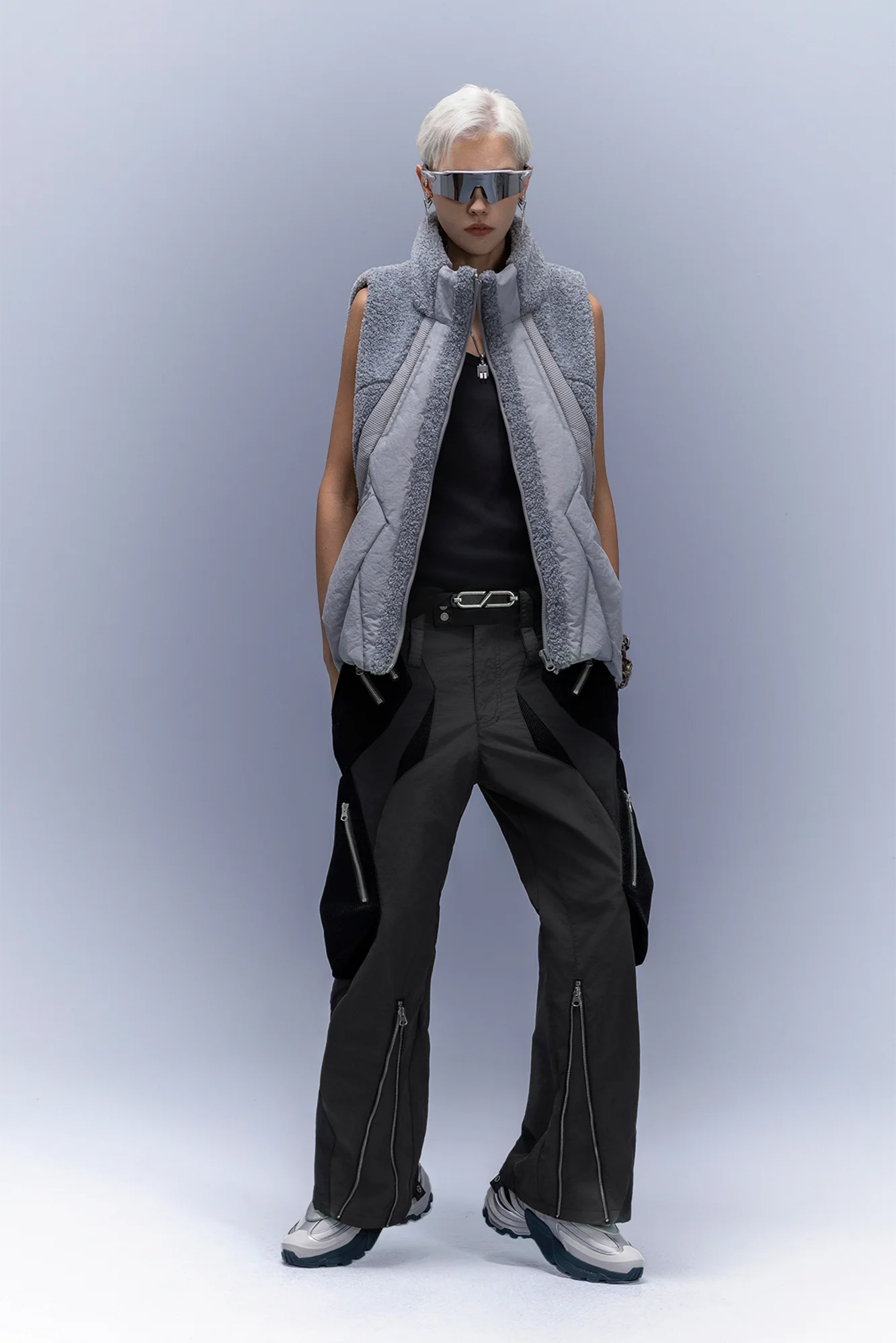 XIPHEVIL High-Neck Fleece-Panel Vest Dark Gray