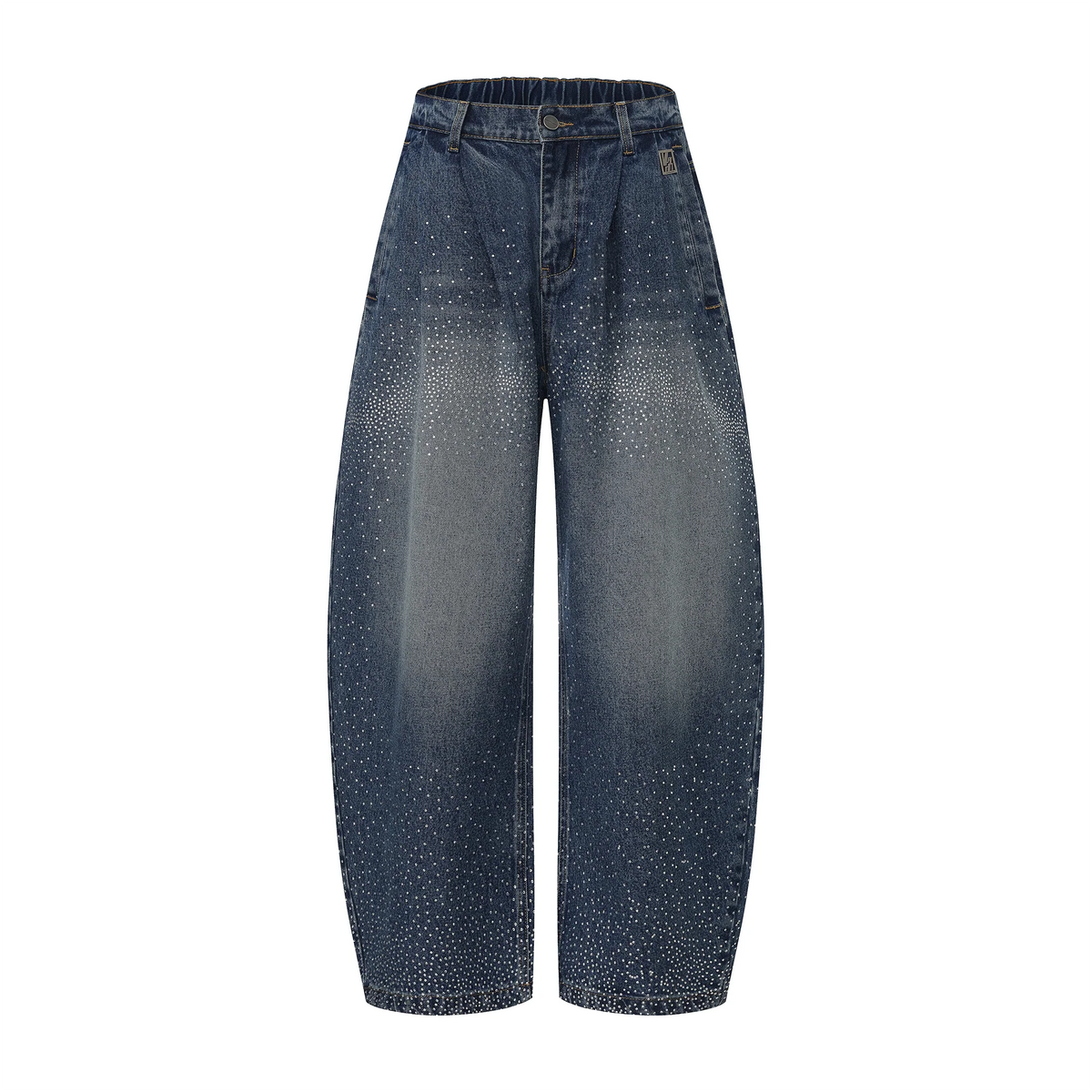 VANN VALRENCE Washed Diamond Curved Wide-Leg Jeans