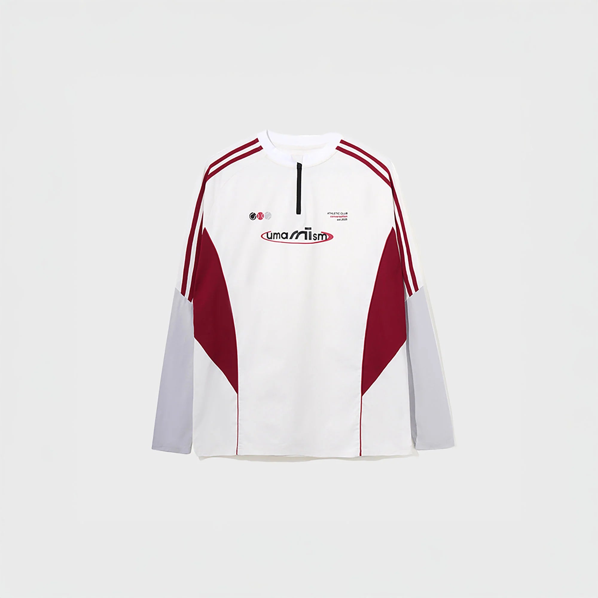UMAMIISM Contrast Stripe Mesh-Panel Quick-Dry Long-Sleeve Tee