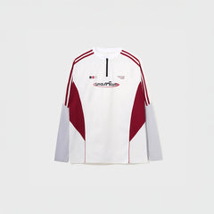 UMAMIISM Contrast Stripe Mesh-Panel Quick-Dry Long-Sleeve Tee