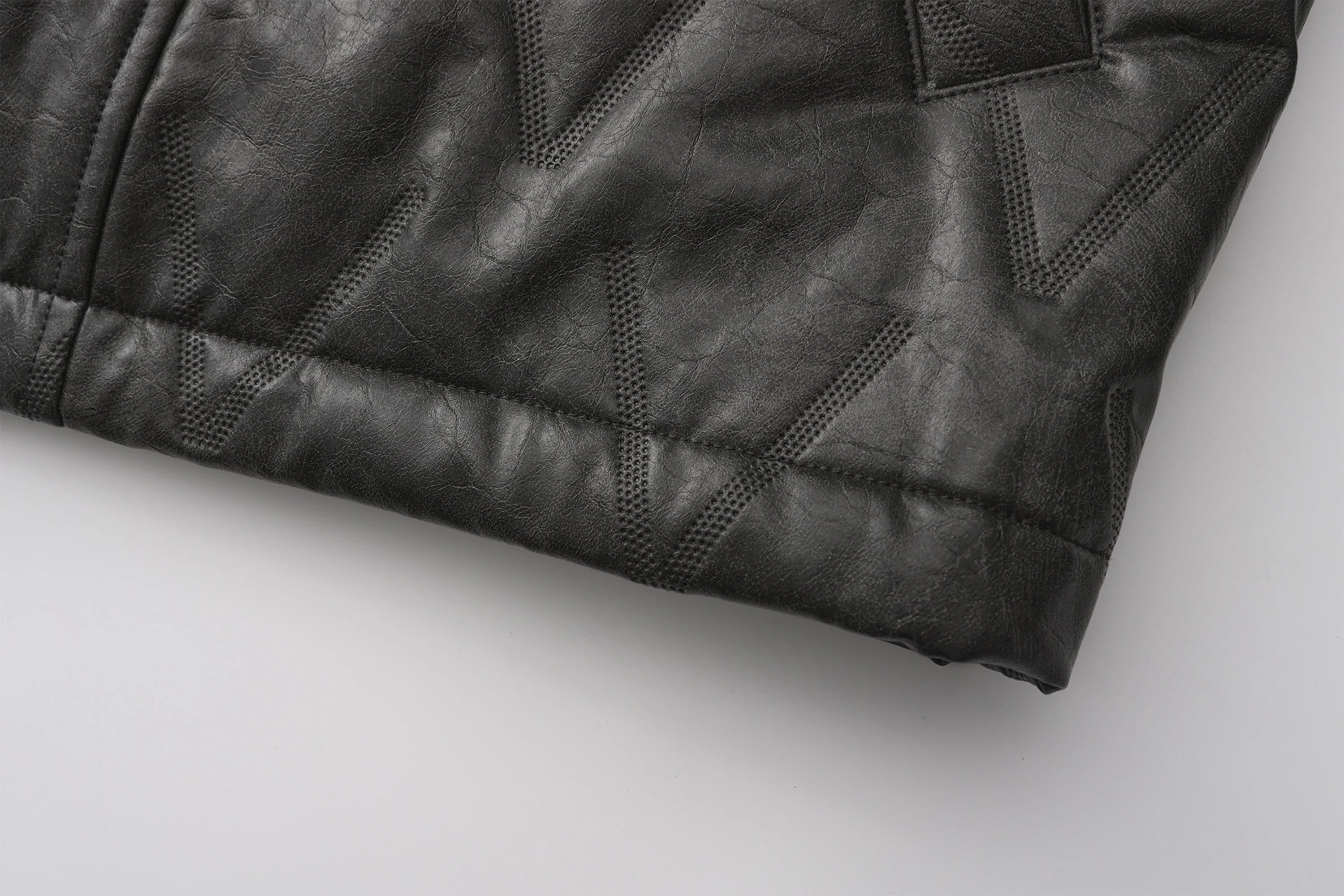 VANN VALRENCE Diamond-Embossed Faux Leather Hooded Puffer