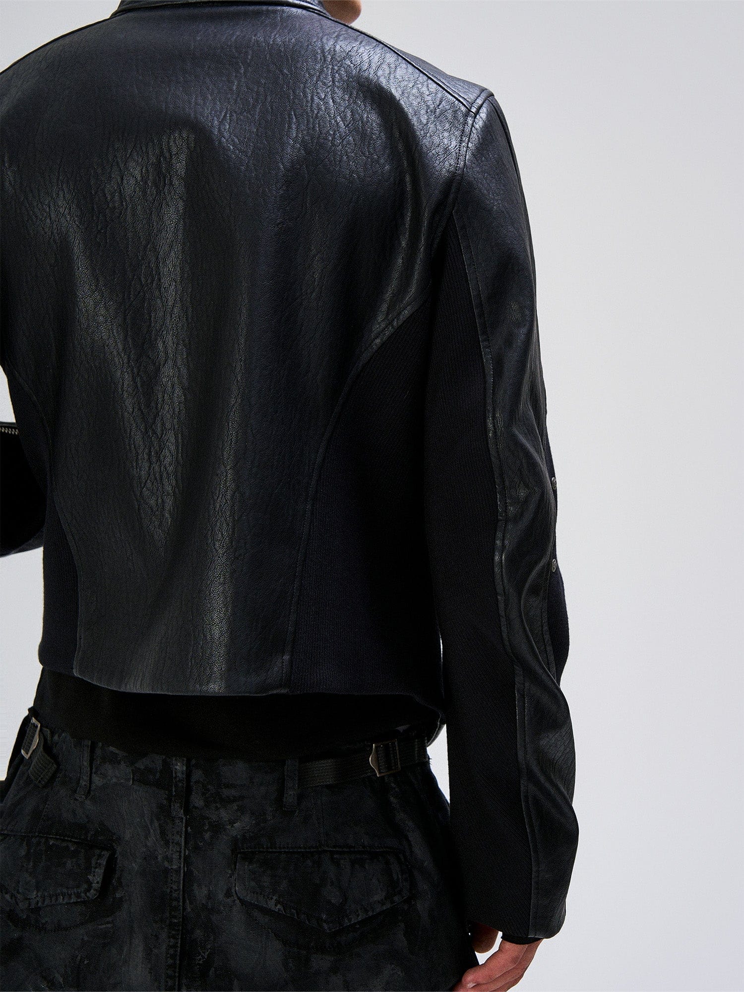 FLYERRER Structured Panel Faux Leather Biker Jacket