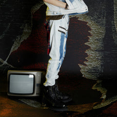 VENTUREK Distressed Washed Zippered Studded Slim Jeans