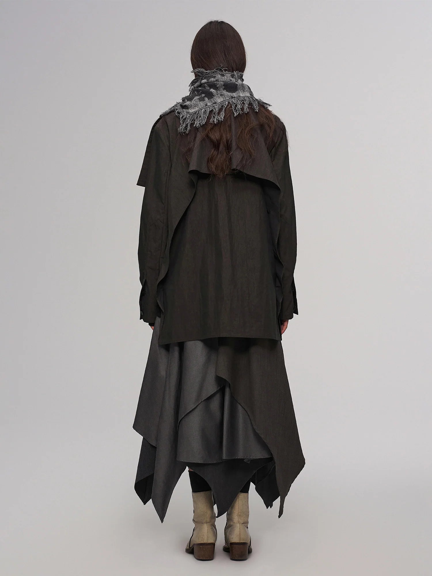 ILNya Nieternite Nifutur Asym Layered Wrap-Collar Shirt Coat Dark Green