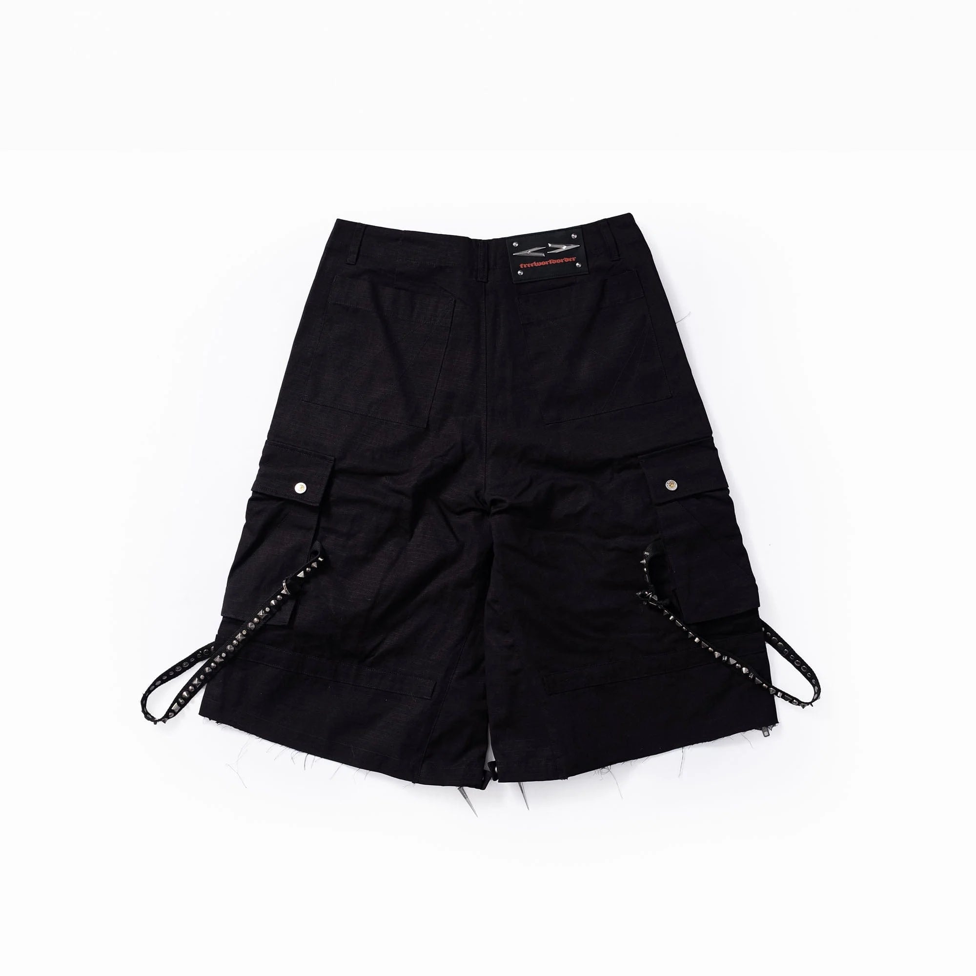 FVVO Distressed Rivet Strap Cargo Shorts Black