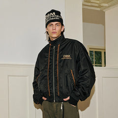 DONSMOKE Glossy Contrast Whipstitch Bomber Jacket