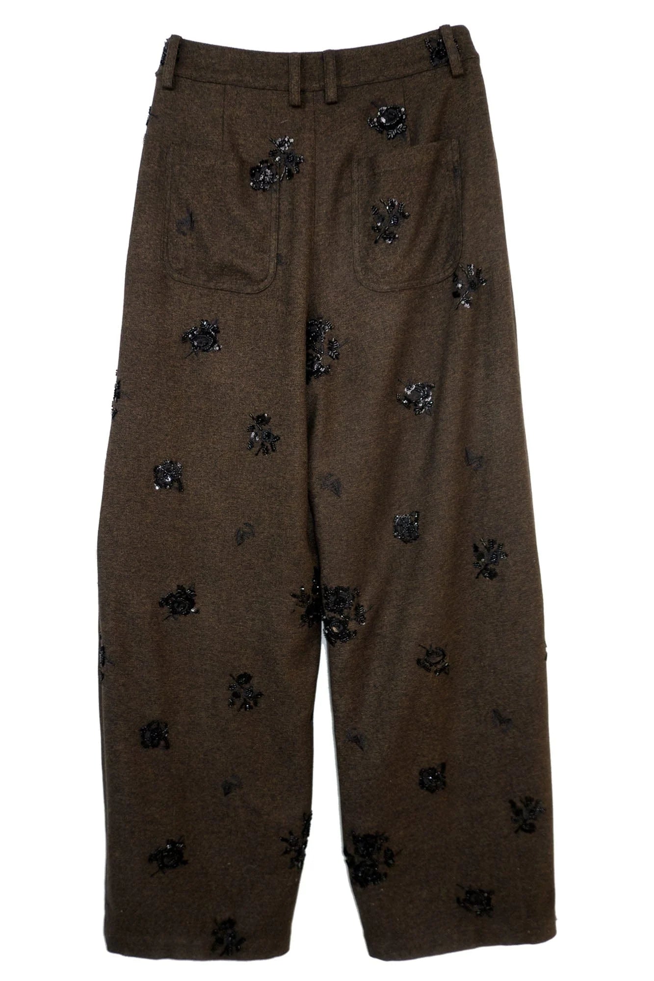 ORAL UTOPIA Embellished Sequin Embroidery Curved Pants