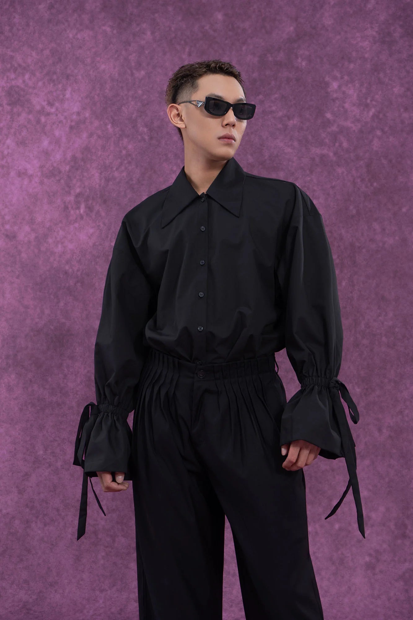 CLP Drawstring Ruffled Cuff Oversized Shirt