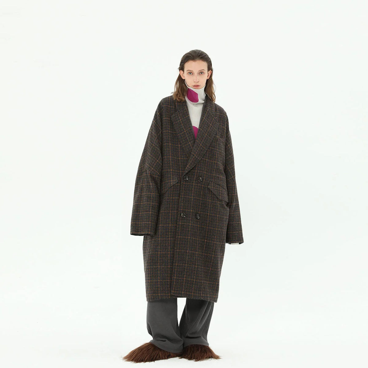 MIICHOUS Plaid Wool Oversized Coat