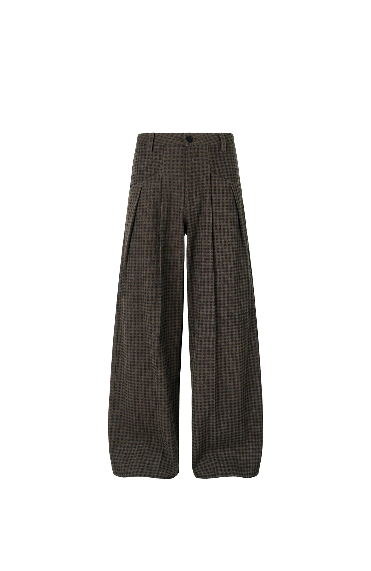 OKAYTHXBYE Retro Checks Double-Pleated Trousers