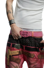 DND4DES Filigree Buckle Cowhide Leather Belt Pink