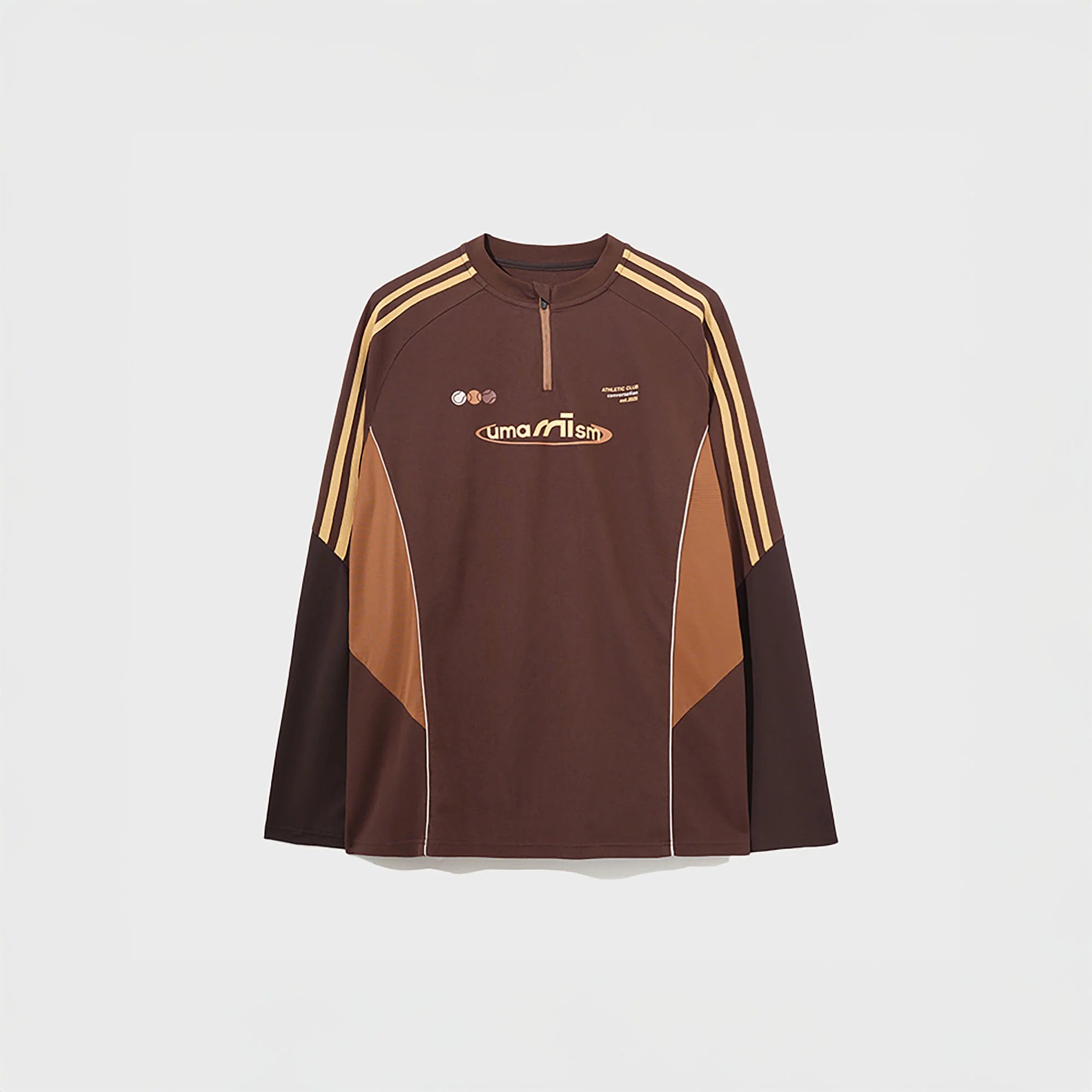UMAMIISM Contrast Stripe Mesh-Panel Quick-Dry Long-Sleeve Tee