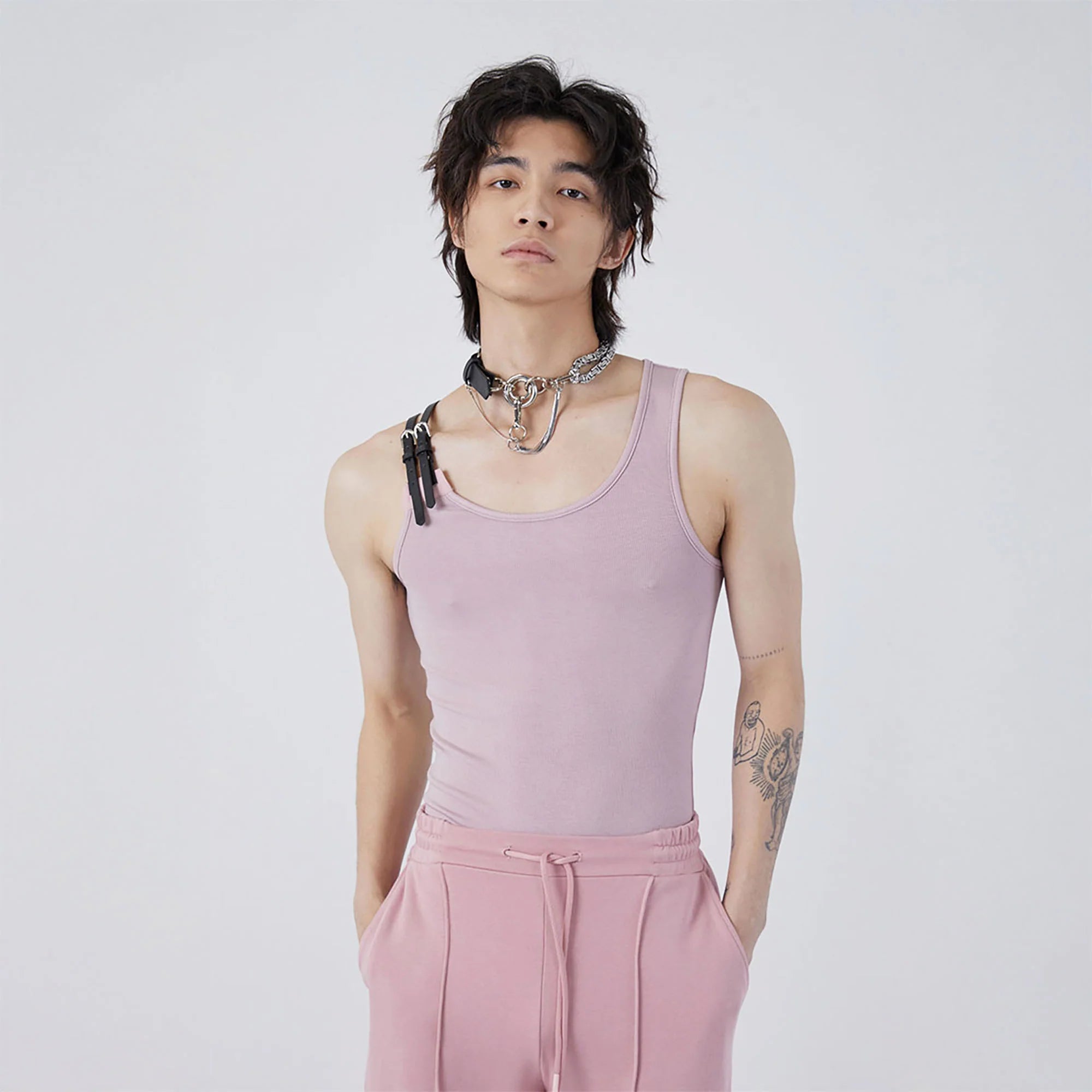 TUIMU Buckle Strap Ribbed Tank Top