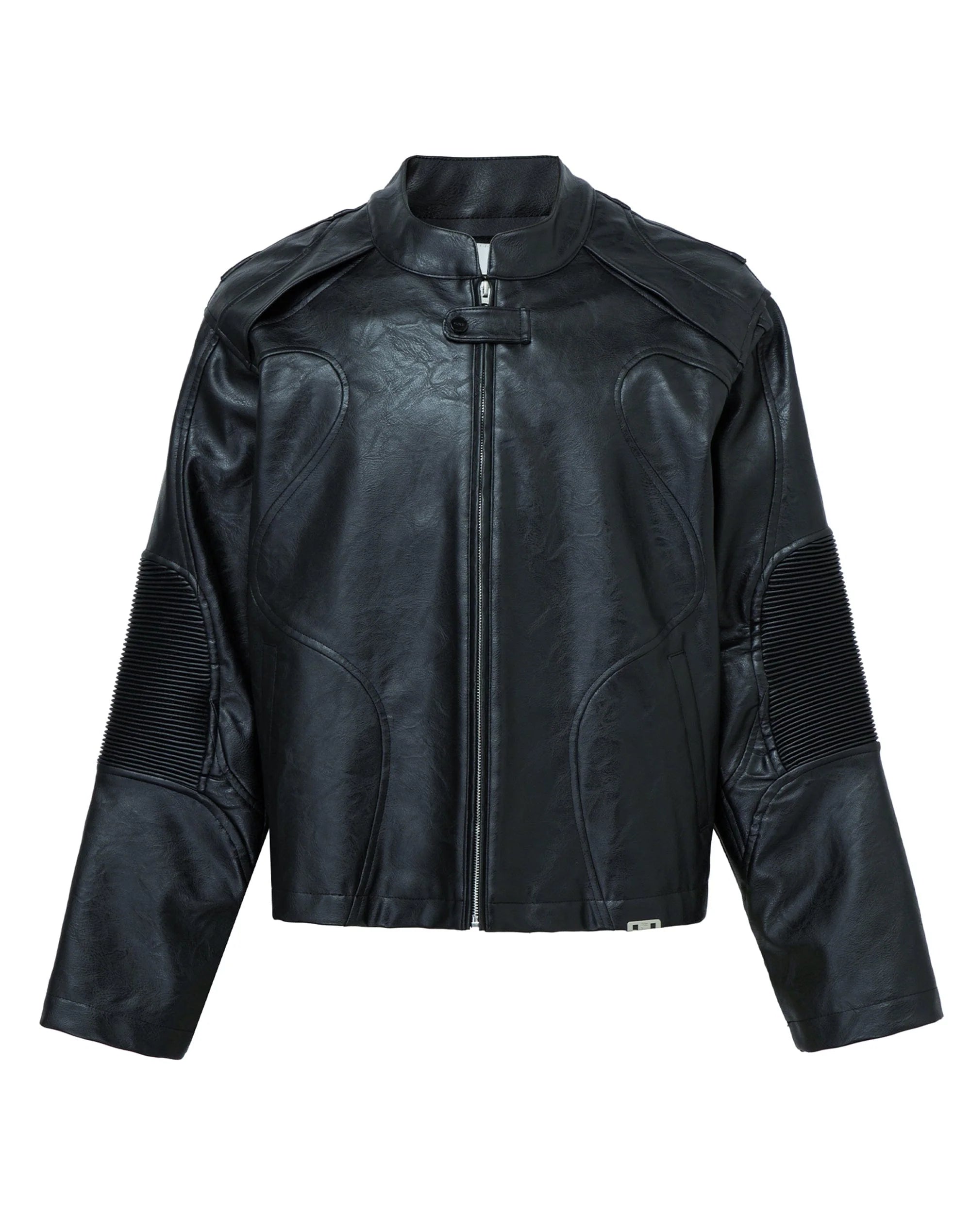 F2CE Modern Deconstructed Faux Leather Biker Jacket Black