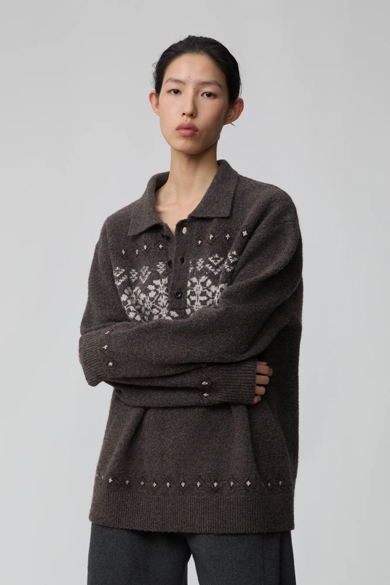 OPICLOTH Fair Isle Knit Polo Sweater