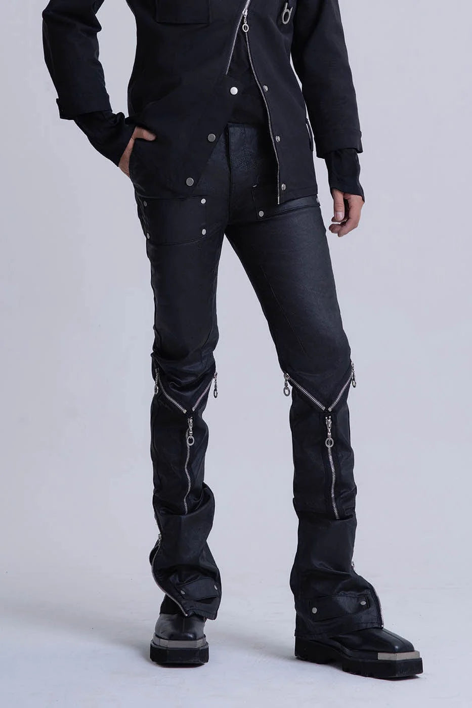INSIDE OUT Multi-Zipper Rivet Pants