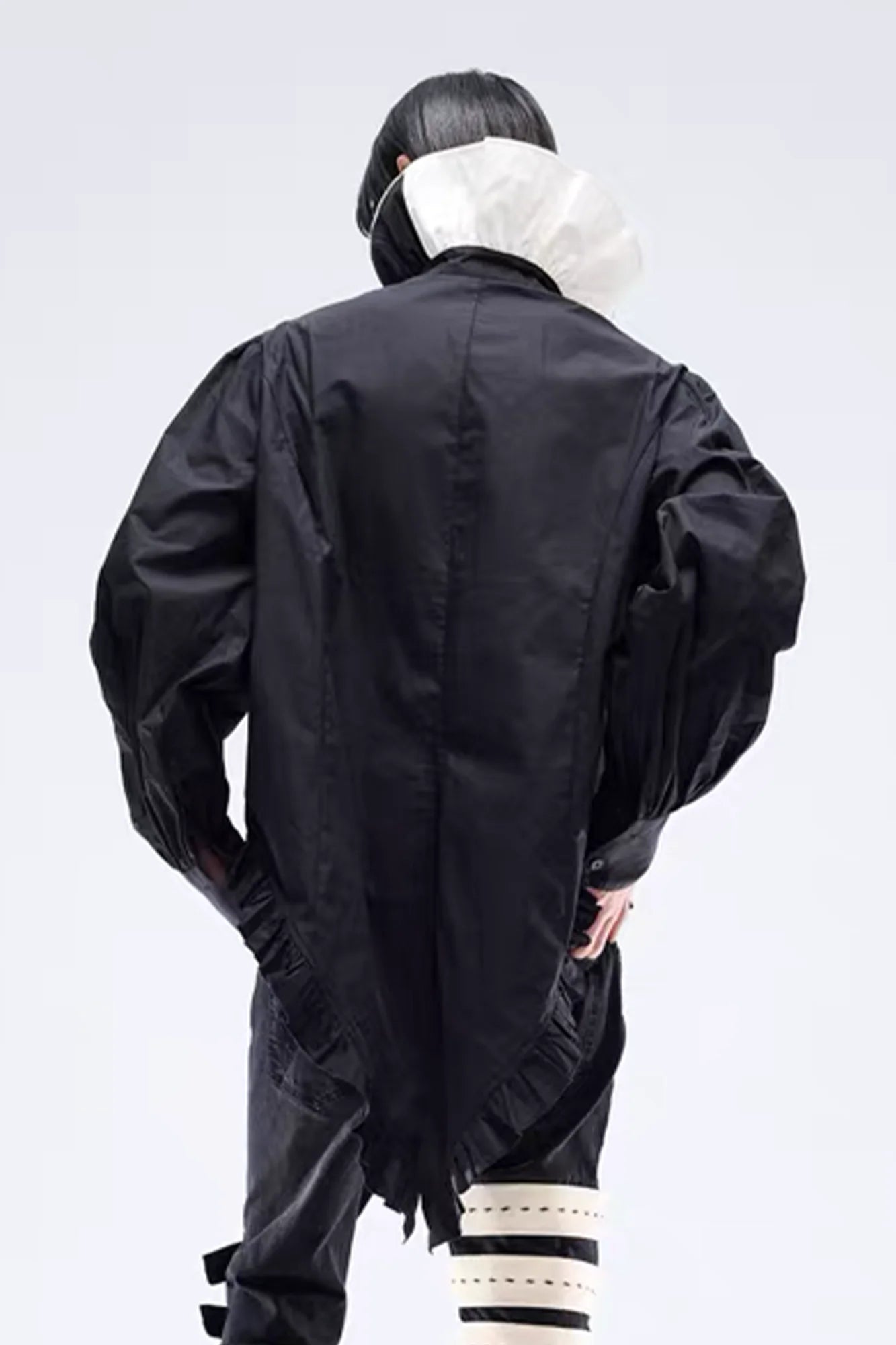 NOTHINGNESS WORLD Ruffle Bib Handkerchief-Hem Oversized Shirt