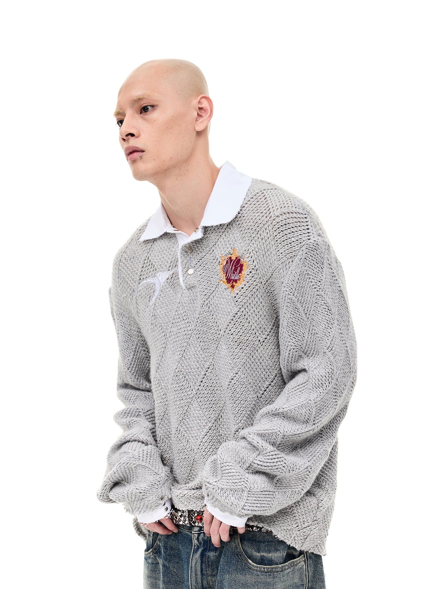 WHISTLEHUNTER Argyle Wool-Blend Polo Sweater