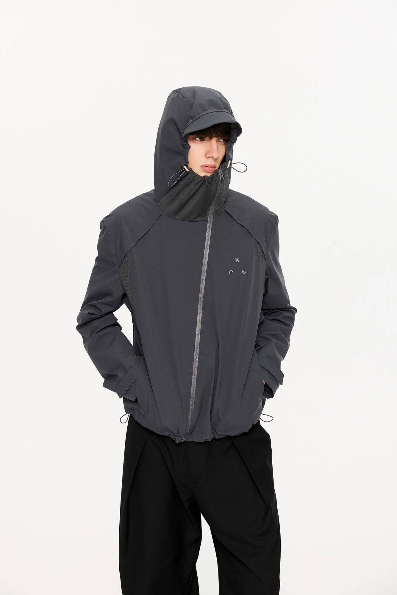 KREATE Asymmetric-Zip Teflon Hooded Jacket