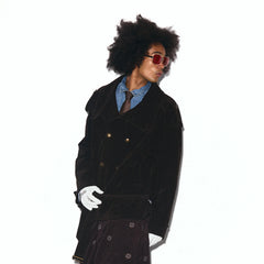 TRECLUB Velvet Double-Breasted Short Trench Jacket