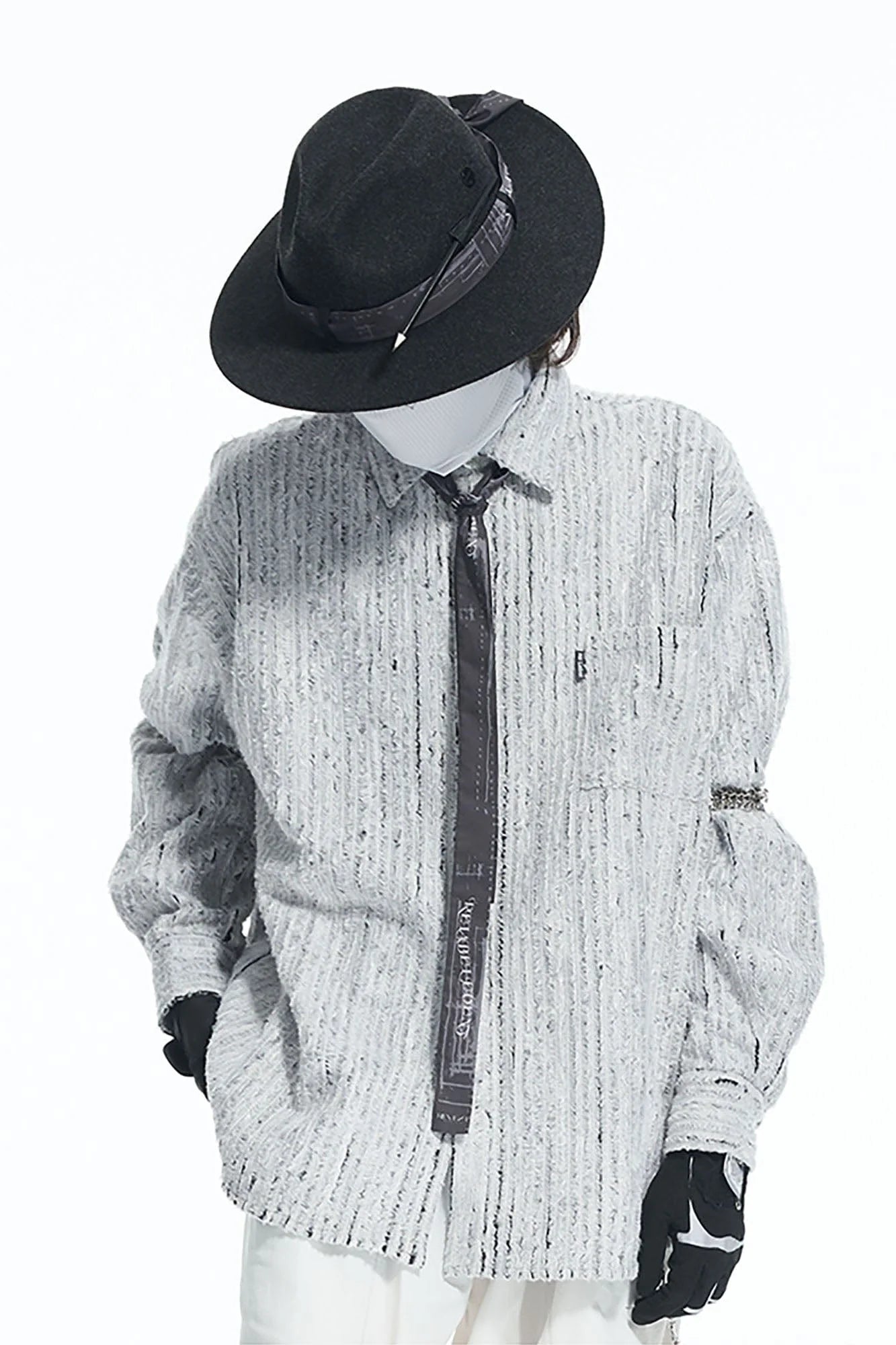 RELABEL Wool Felt Detachable Silk-Scarf Fedora Hat