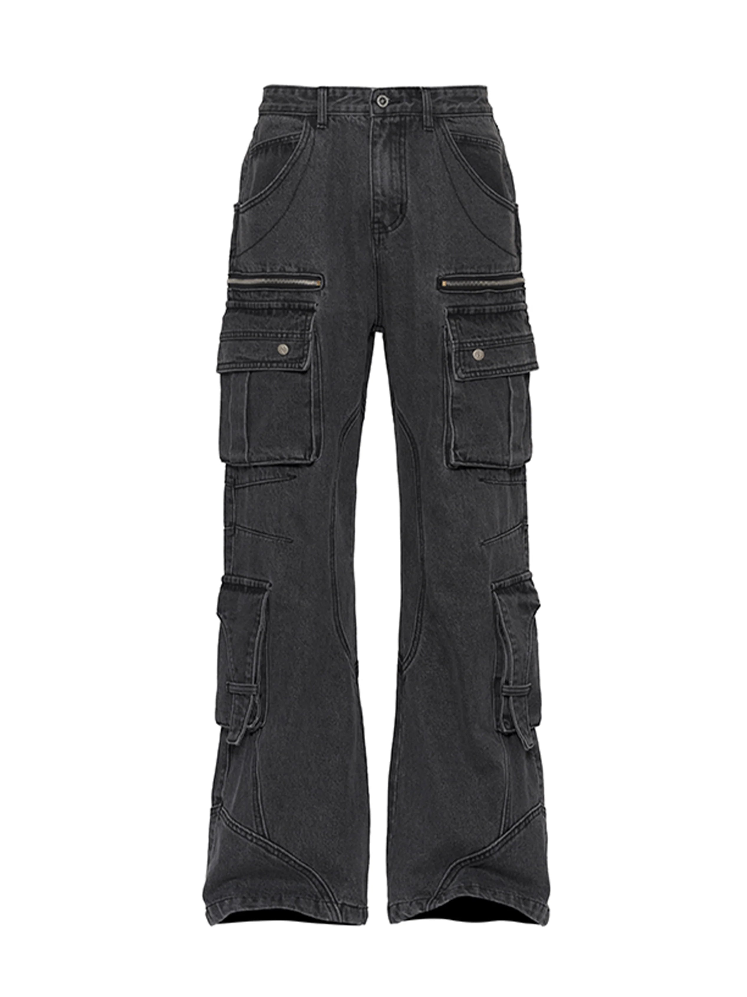 CATSSTAC Washed Multi-Pocket Utility Straight-Leg Jeans