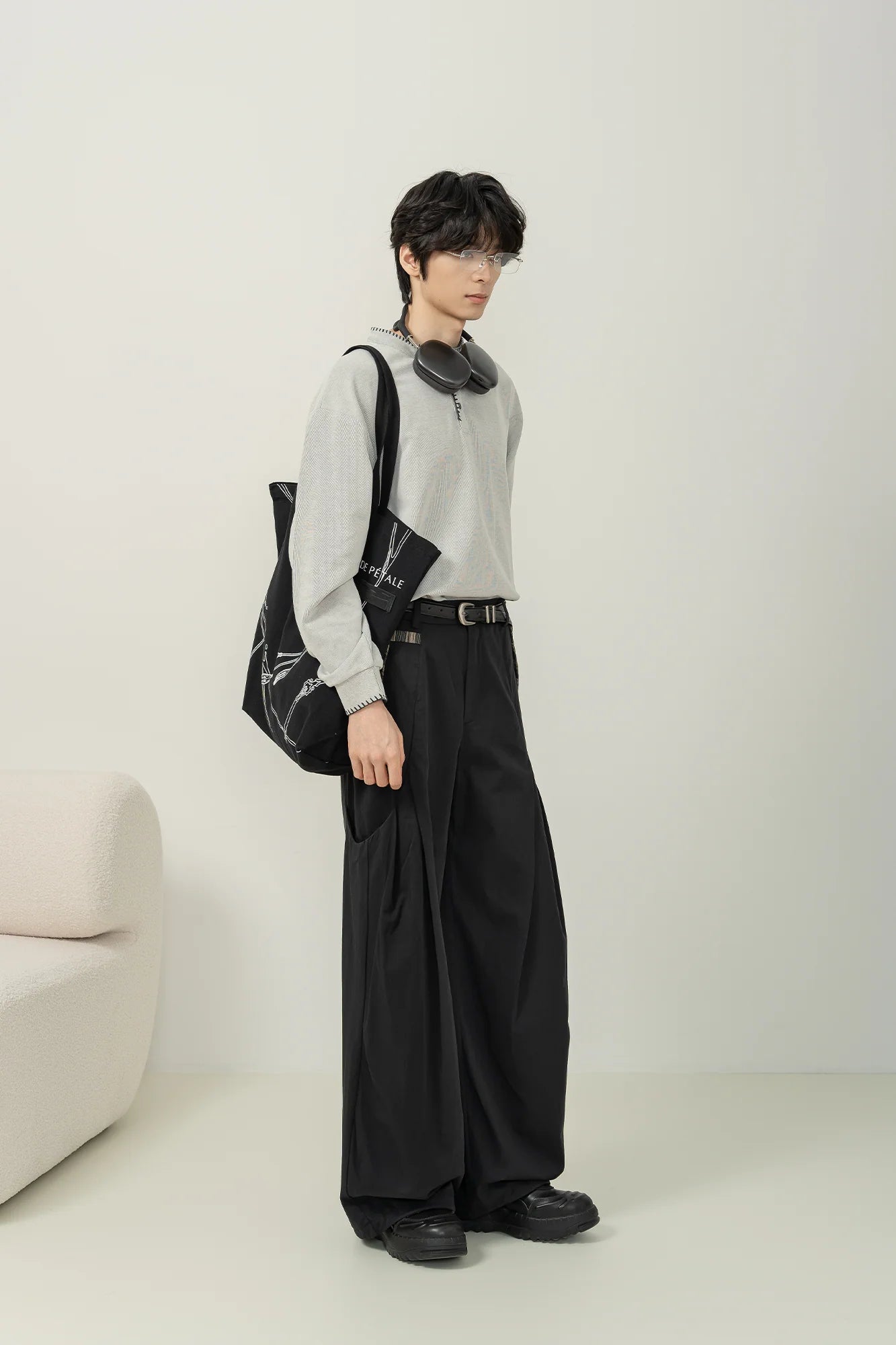 MOITIEDEPETALE Pleated Panel Oversized Cargo Pants