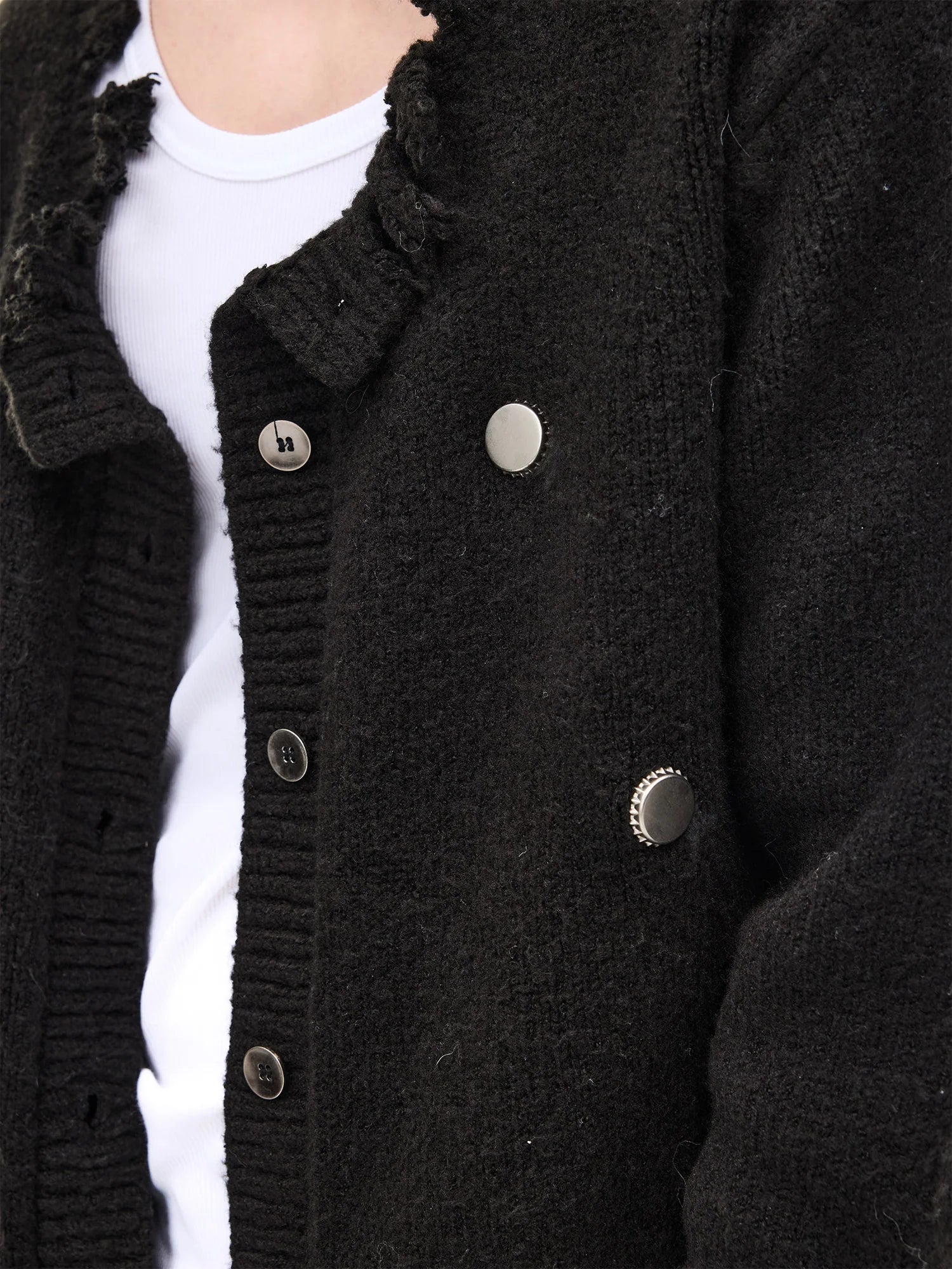 WHISTLEHUNTER Distressed Frayed-Edge Badge Cardigan