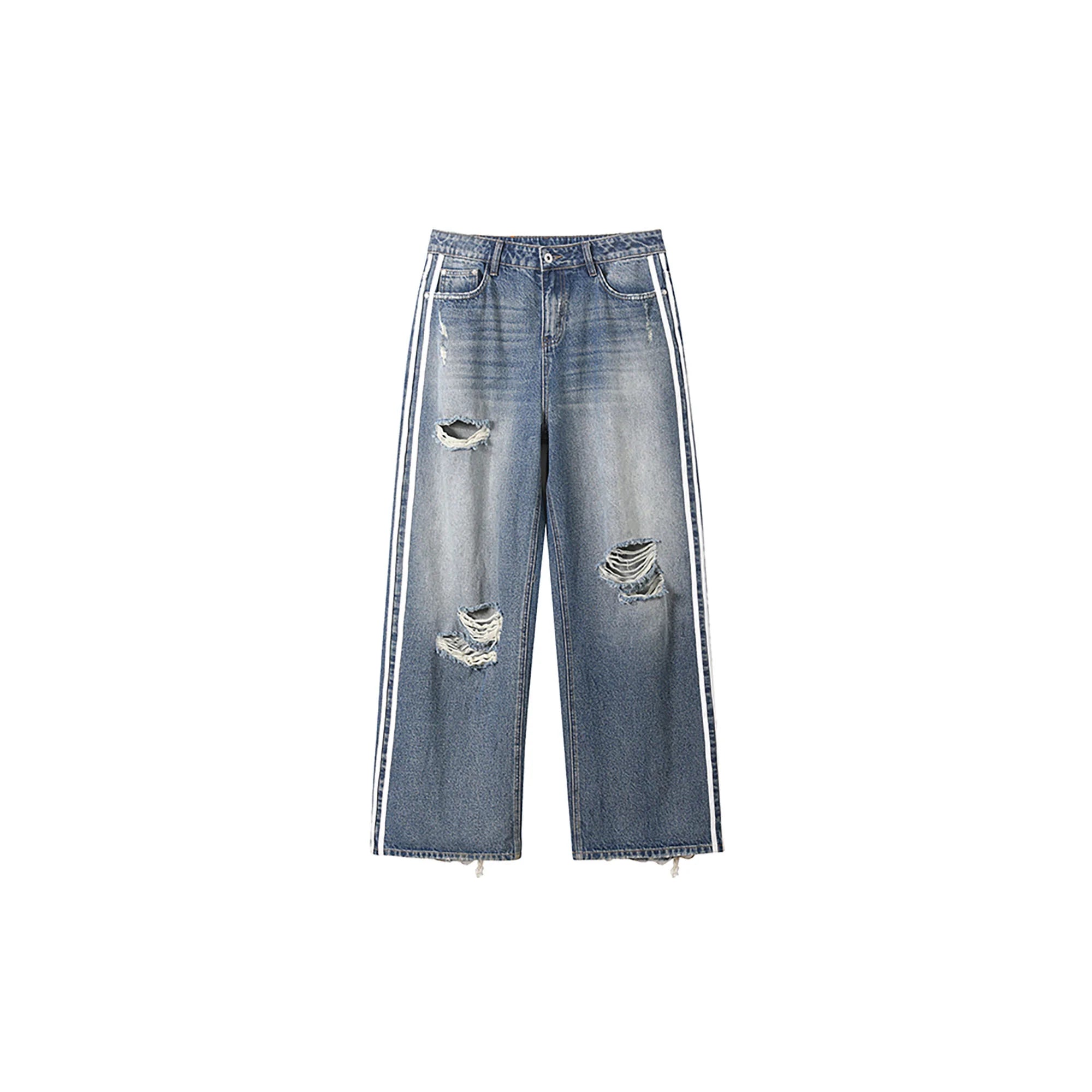 DONSMOKE Ripped Side Stripe Wide-Leg Jeans