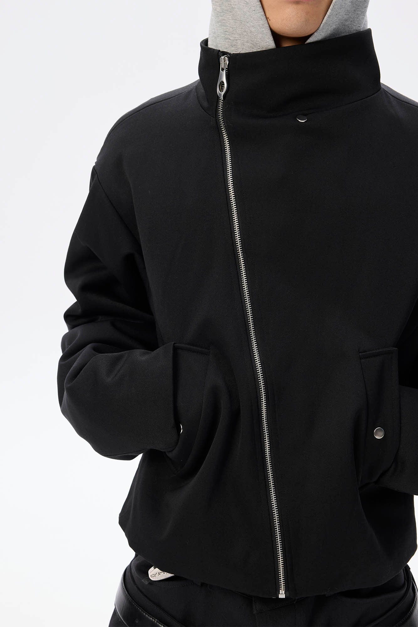 WHISTLEHUNTER Asymmetrical Zipper Detachable Hooded Layered Jacket