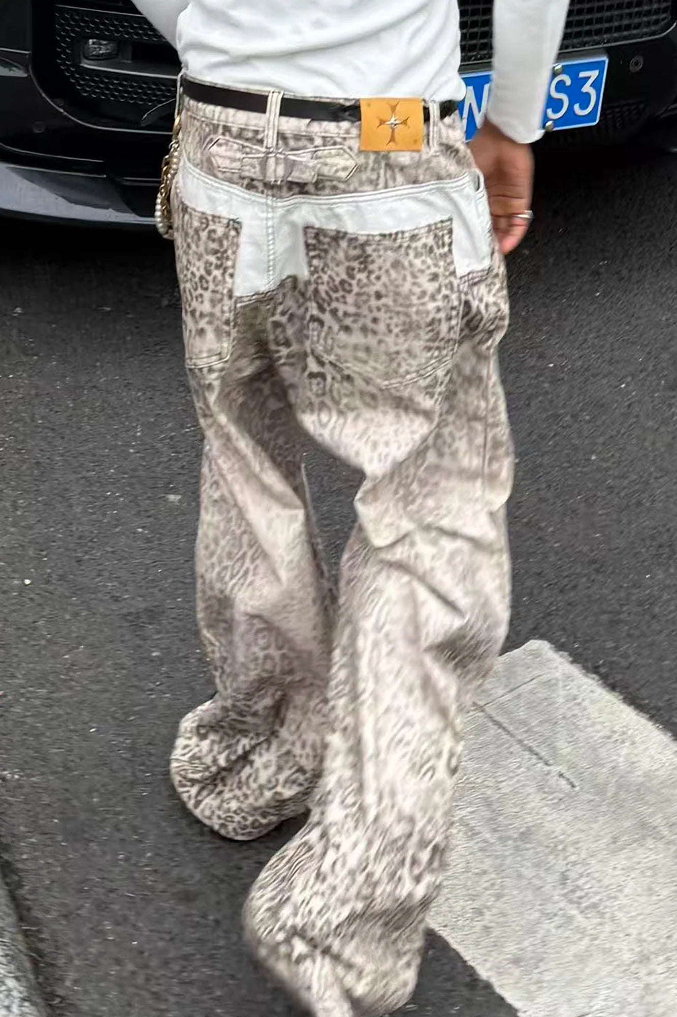 STEEPC Leopard Washed Paneled Wide-Leg Pants