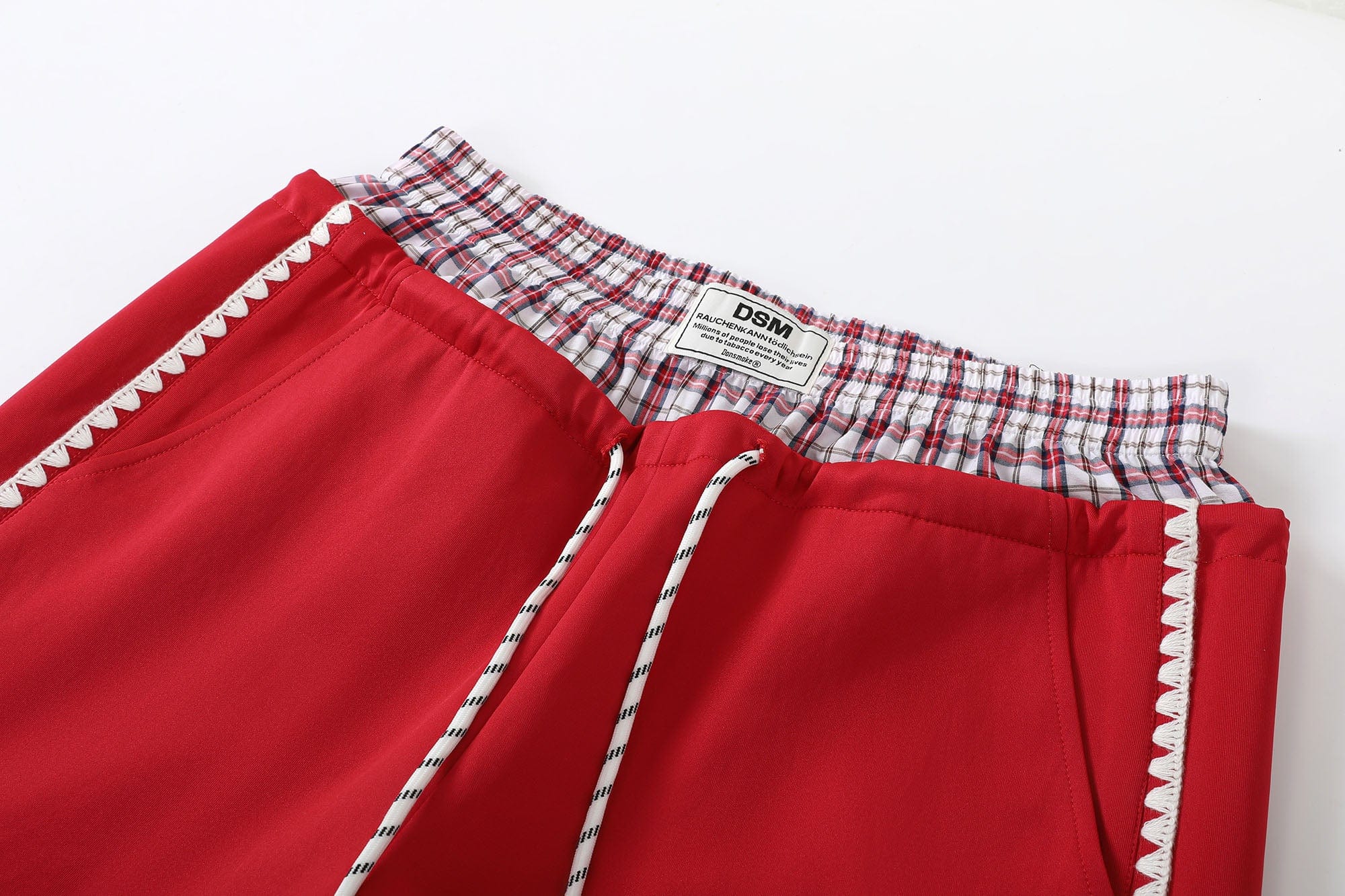 DONSMOKE Plaid Double-Waist Contrast Webbing Sweatpants