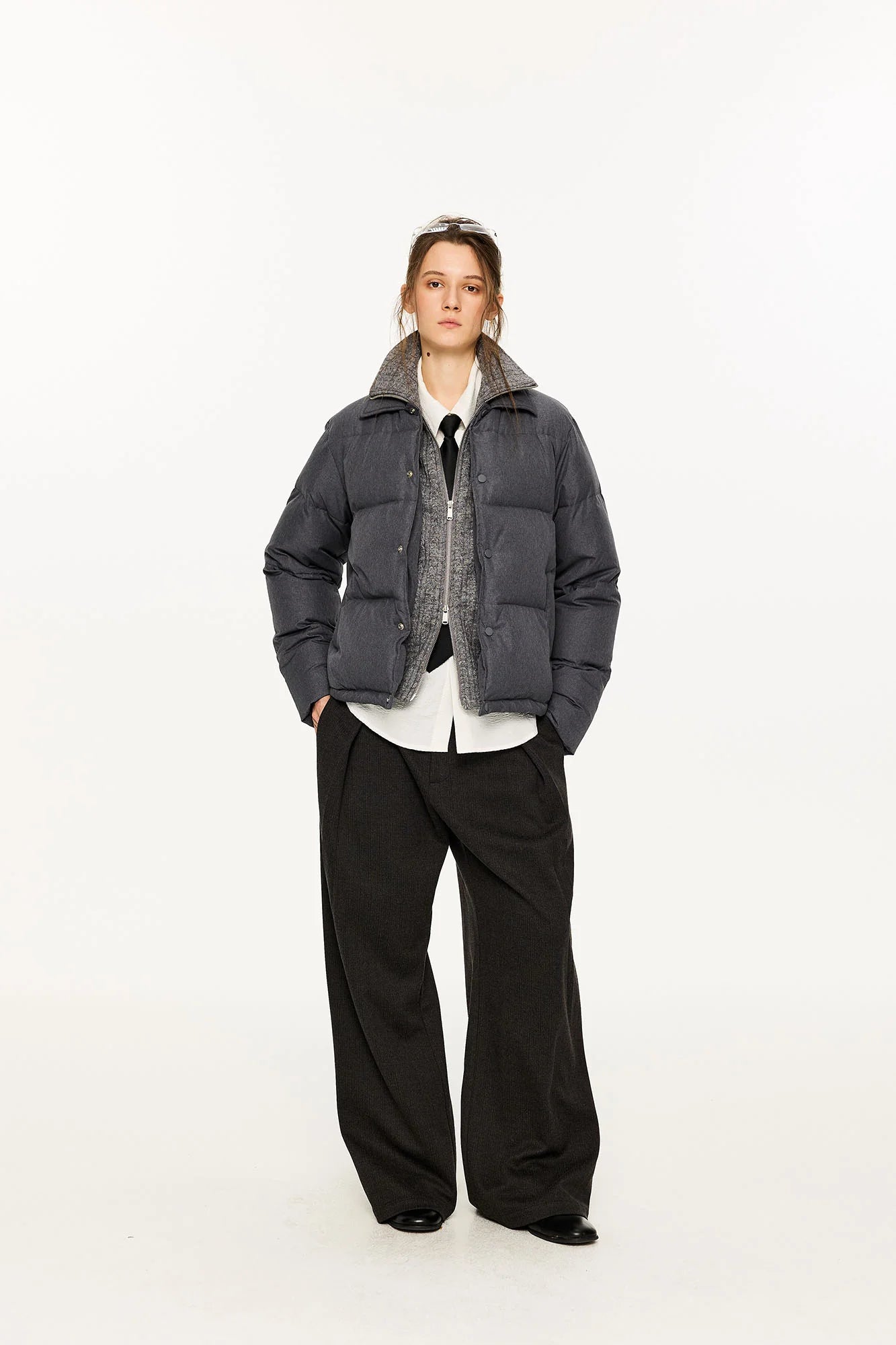 KREATE Faux Layered Cable Knit Puffer Jacket