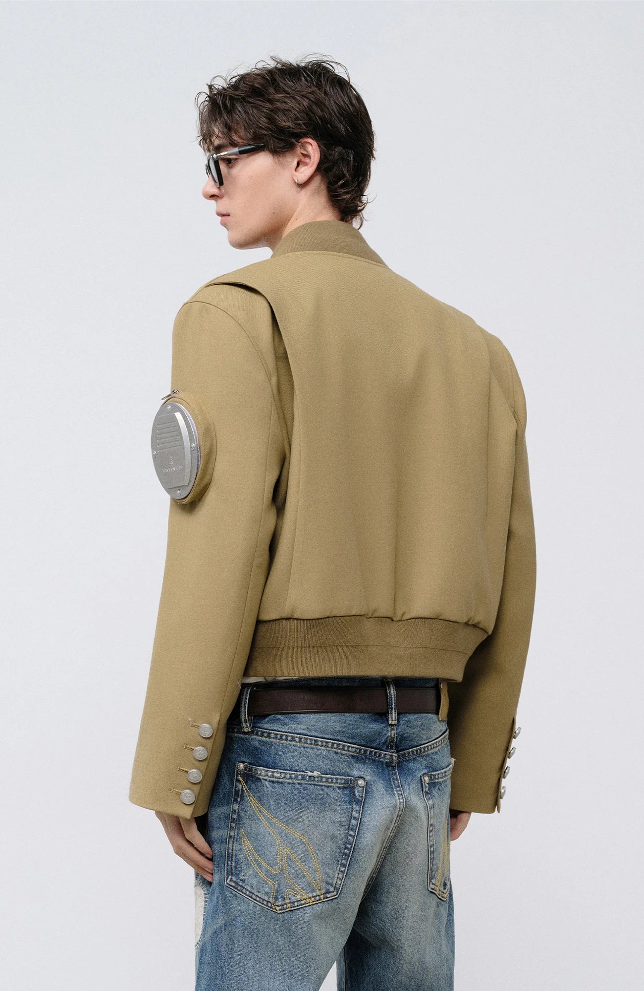 FACEONLAB Arm-Patched Bomber Jacket Khaki
