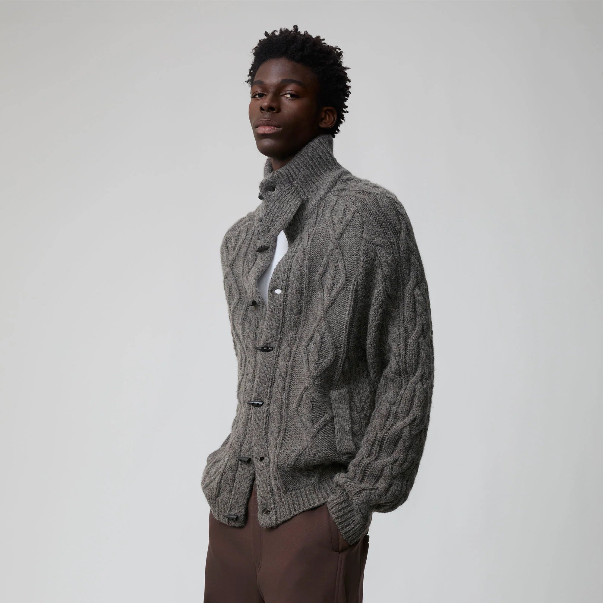 OPICLOTH Cable-Knit Wool-Blend Cardigan