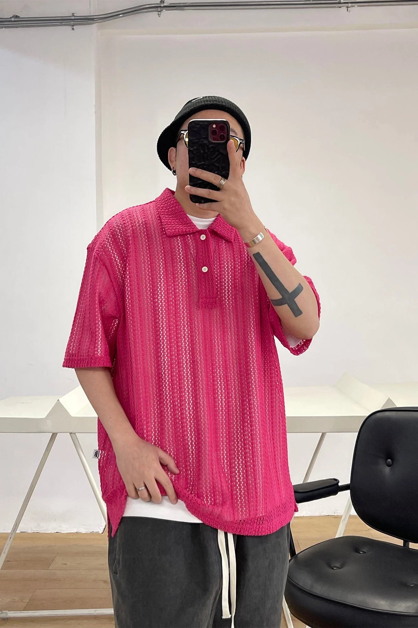 ME DA IGUAL Crochet Polo Oversized T-Shirt