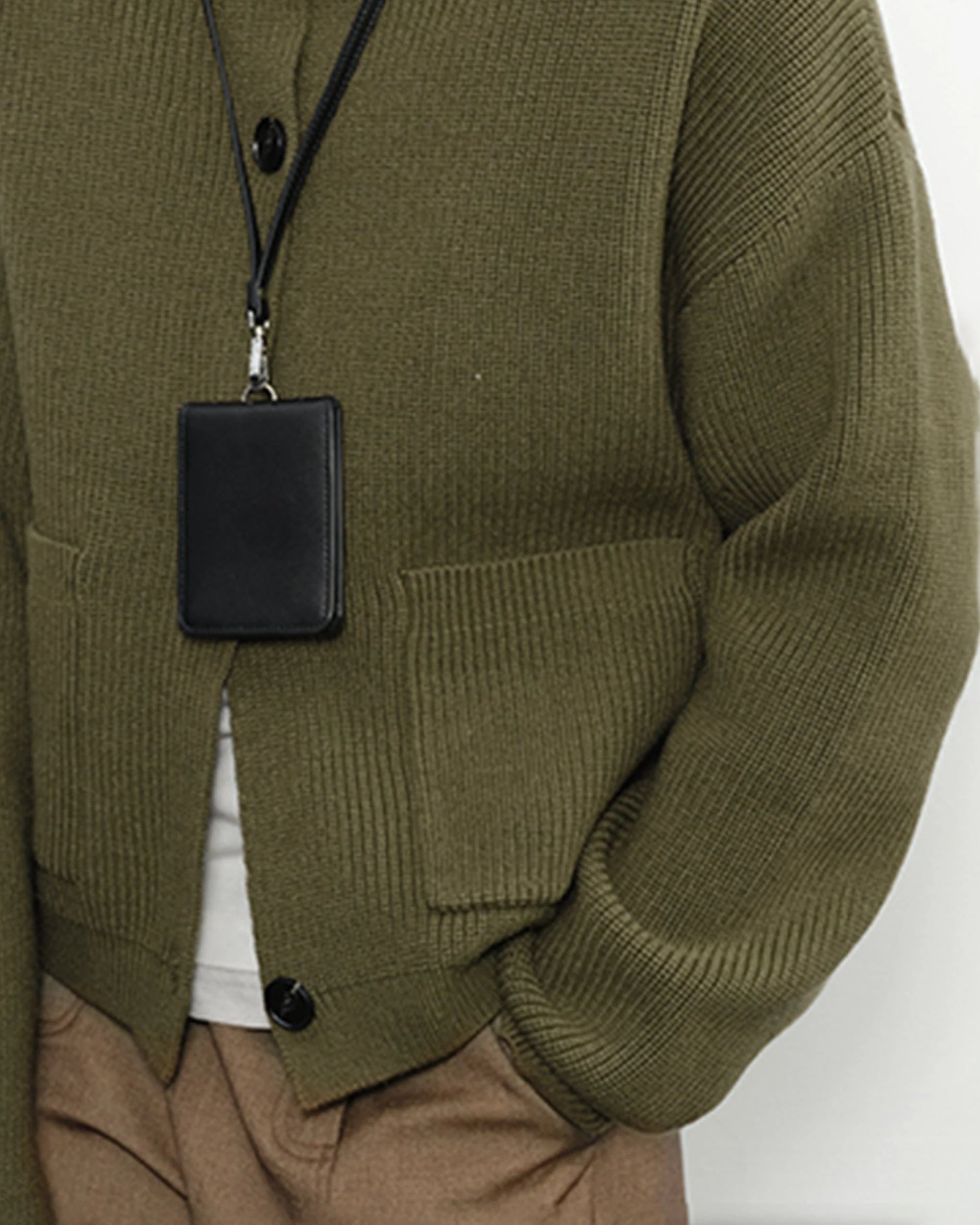 KREATE High-Collar Big-Pocket Button-Up Knitted Jacket
