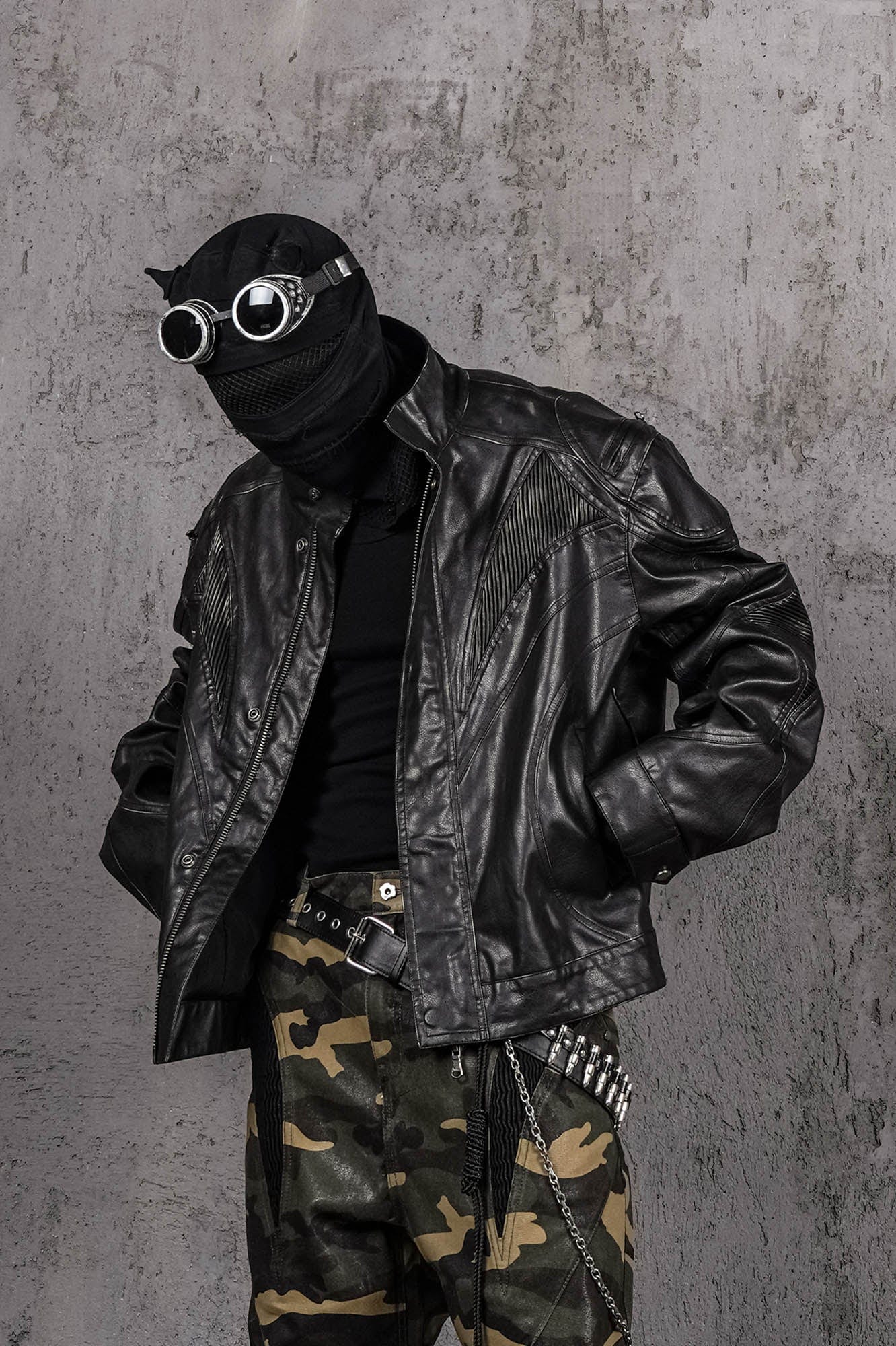 UNDERWATER Distressed Midnight Fang Faux Leather Biker Jacket