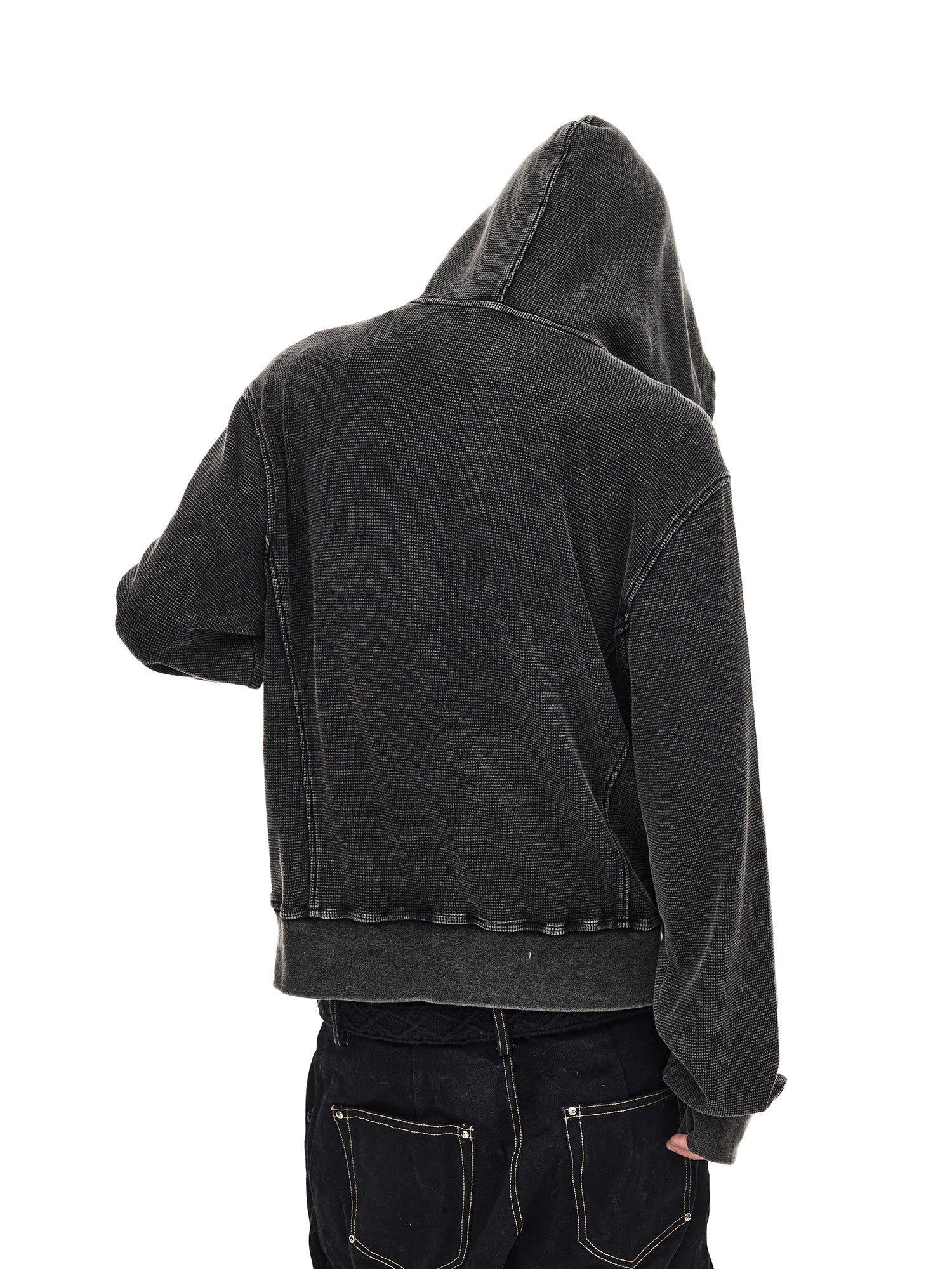 WHISTLEHUNTER Washed Waffle Studded Zip-Up Hoodie