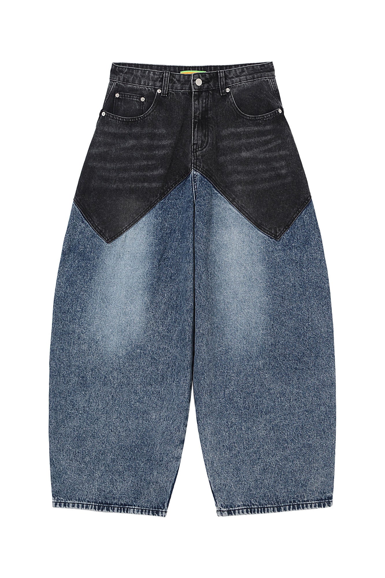 CLP Distressed Contrast-Panel Oversized Jeans