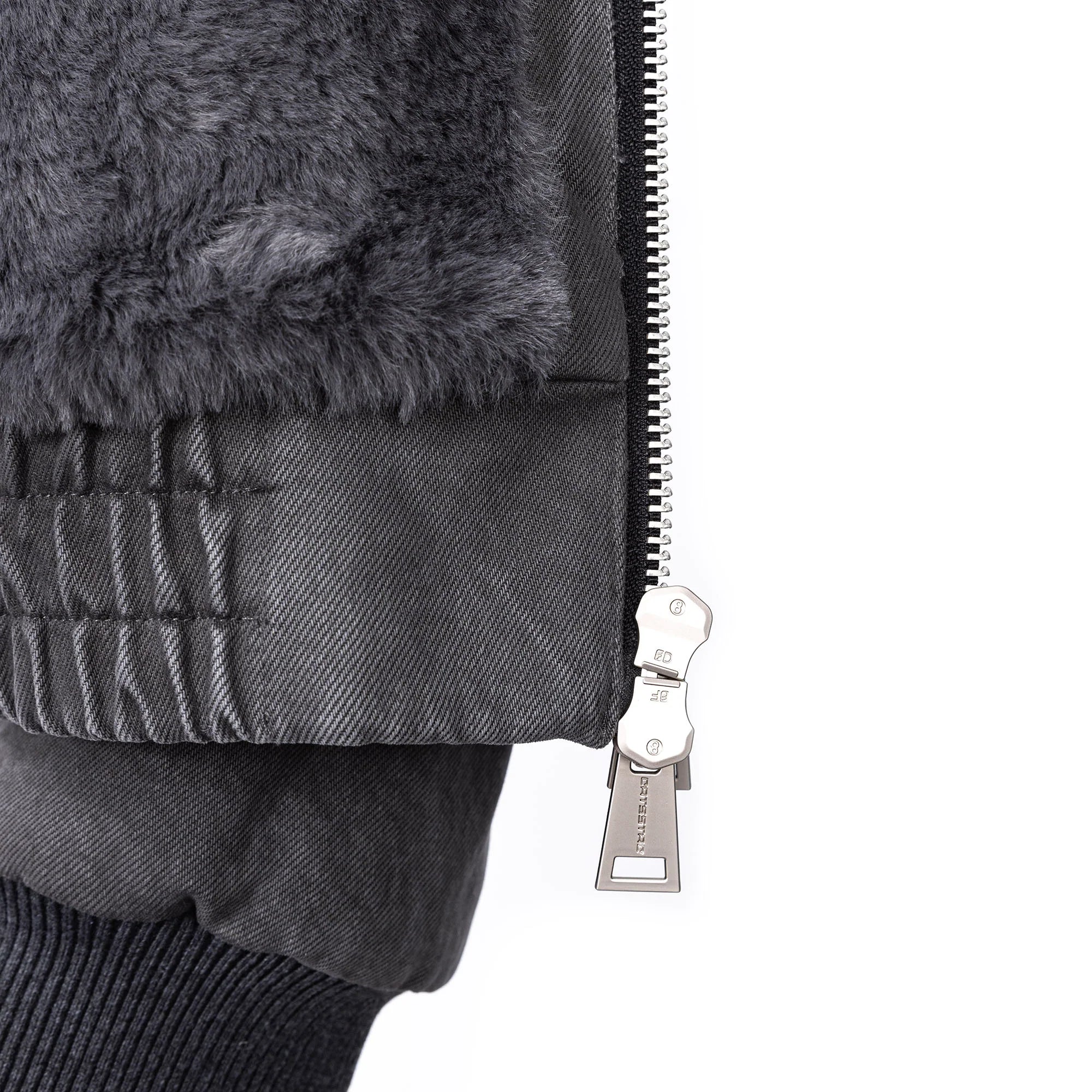 CATSSTAC Detachable Faux Fur Trim Panel Bomber Jacket