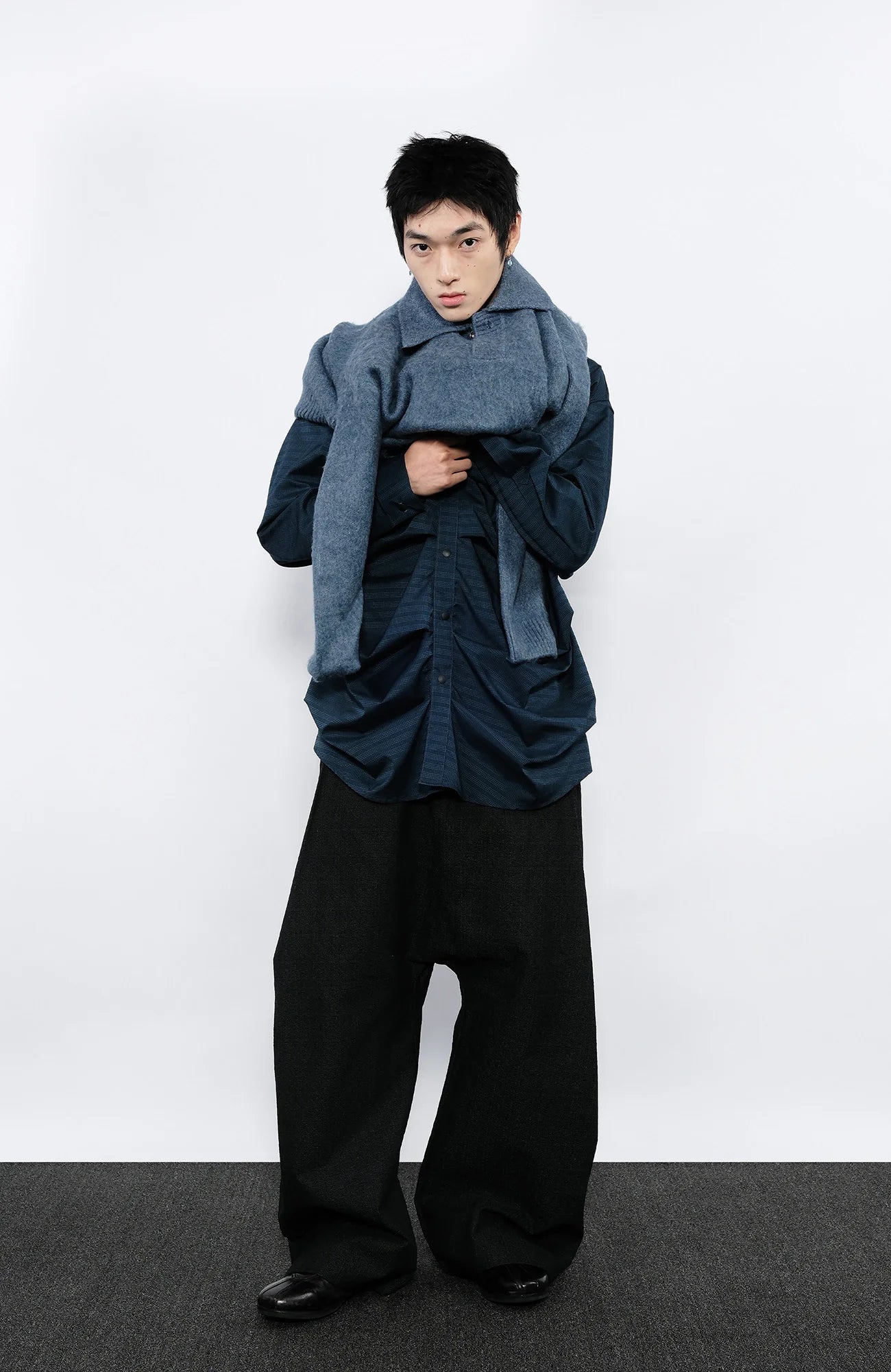 7440 37 1 Fluffy Half-Button Polo Sweater