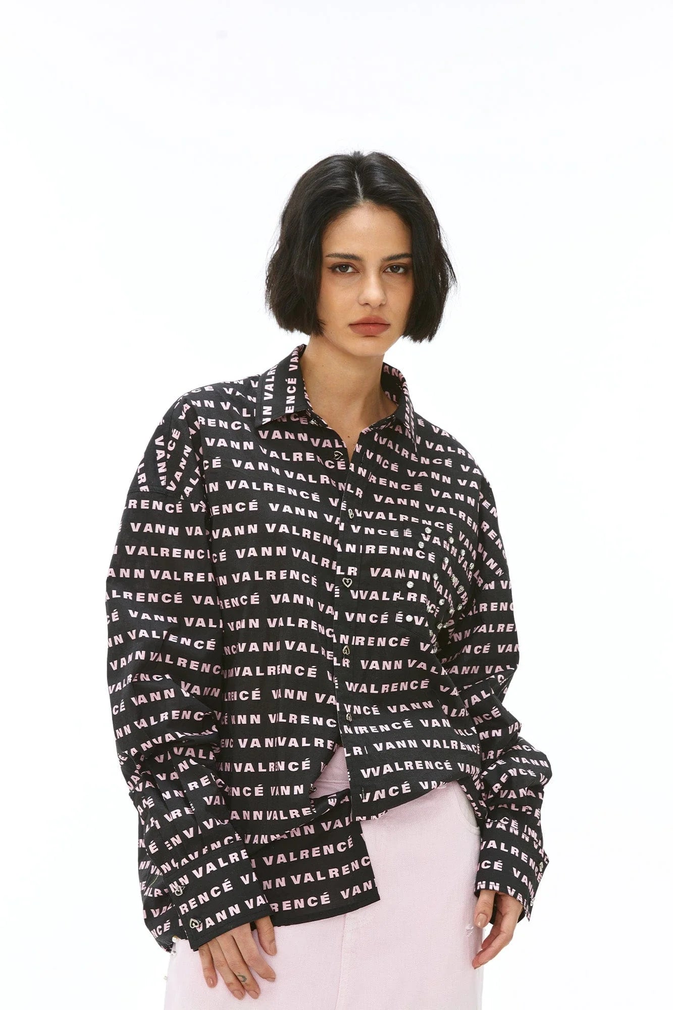 VANN VALRENCE Monogram Crystal-Studded Oversized Shirt